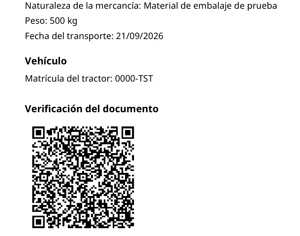 Ejemplo de documento DeCA generado con código QR